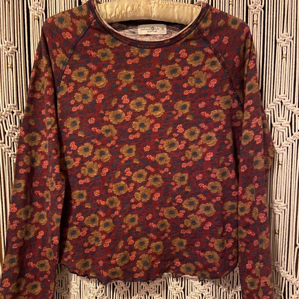 Long Sleeve Tee Casual Floral Print Shirt Natural Life, M